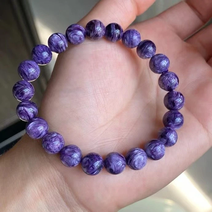 9mm Top Quality Natural Purple Charoite Crystal Gems Beads Bracelet AAA - Image 3 of 4