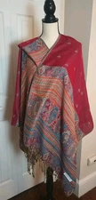 Pashmina And Silk Wrap Shawl Scarf Paisley Fringe Red Multi 28x70