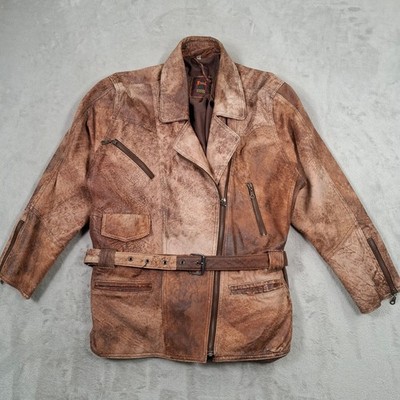 Broch Leather Jacket Womens Large Brown Distressed Western Cowboy Biker