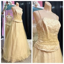 Vintage 90s Y2K Prom Formal Evening Dress Yellow Beaded Ball Gown Strappy NWT M