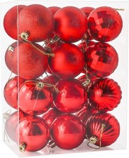Christmas Baubles Set of 24 Shatterproof Plastic Glitter Baubles for Home Party.