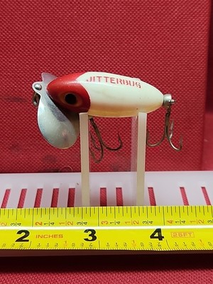 Vintage Fred Arbogast Jitterbug Fishing Lure 2'' Long Classic White / Redhead #-1