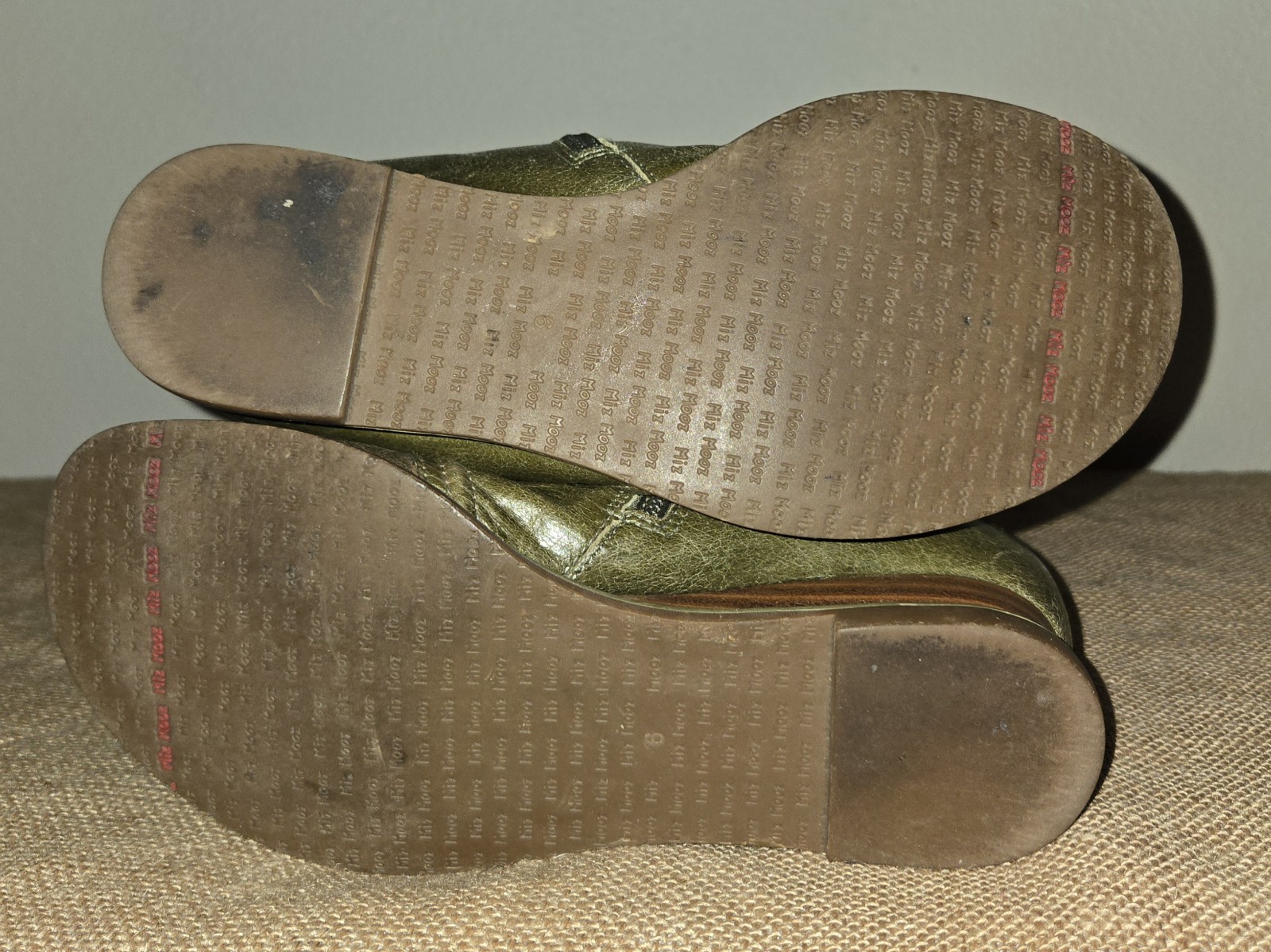 Miz Mooz Billie Olive Green Distressed Leather Knee High Wedge Boots Size 6