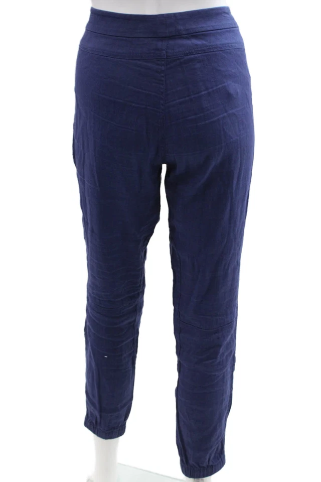 Женские укороченные брюки Vince на лодыжках темно-синие на пуговицах льняная смесь размер 8 - Изображение 3 из 4