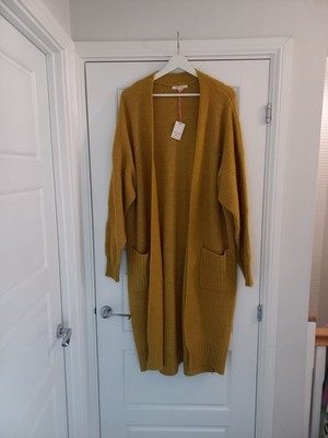 White Stuff senfgelb Bonnie Longline Oversize Strickjacke Gr 18 UK neu
