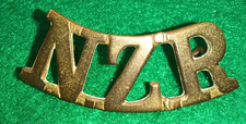 WWI Original New Zealand Regiment NZR Shoulder Title Badge, Toned