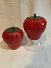Vintage Hazel Atlas Milk Glass Painted Red Strawberry Jam Jelly Jars With Lid