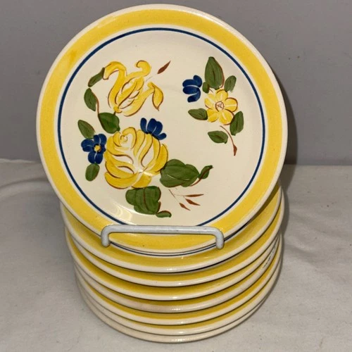 8 Red Wing Pottery BRITTANY YELLOW FLOWERS   6" SAUCERS