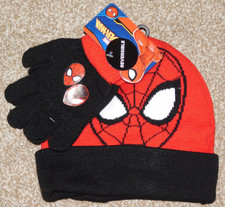 BOYS MARVEL SPIDER-MAN WINTER BEANIE AND GLOVES SET - One Size New With Tags 