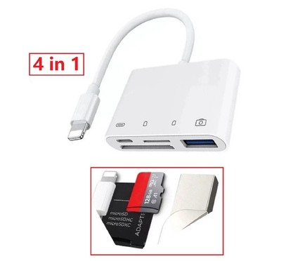 For iPhone 14 13 12 11 X 4 in 1 8 Pin to SD Memory Card Reader USB OTG Adapter