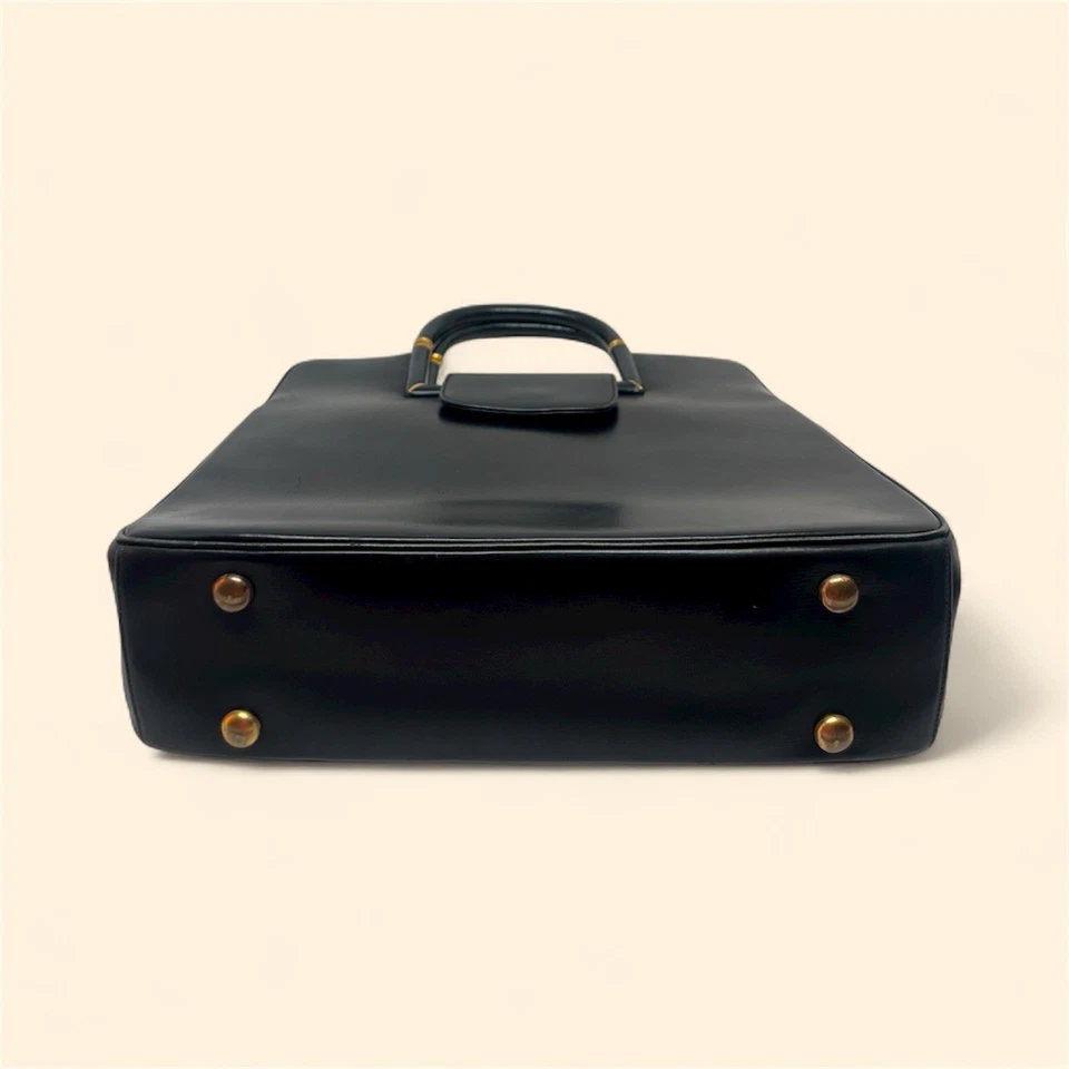 Bolso de Mano Rosenfeld Vintage Años 50 Negro Imitación Cuero Estructurado Herrajes Dorados Foto 3 de 4