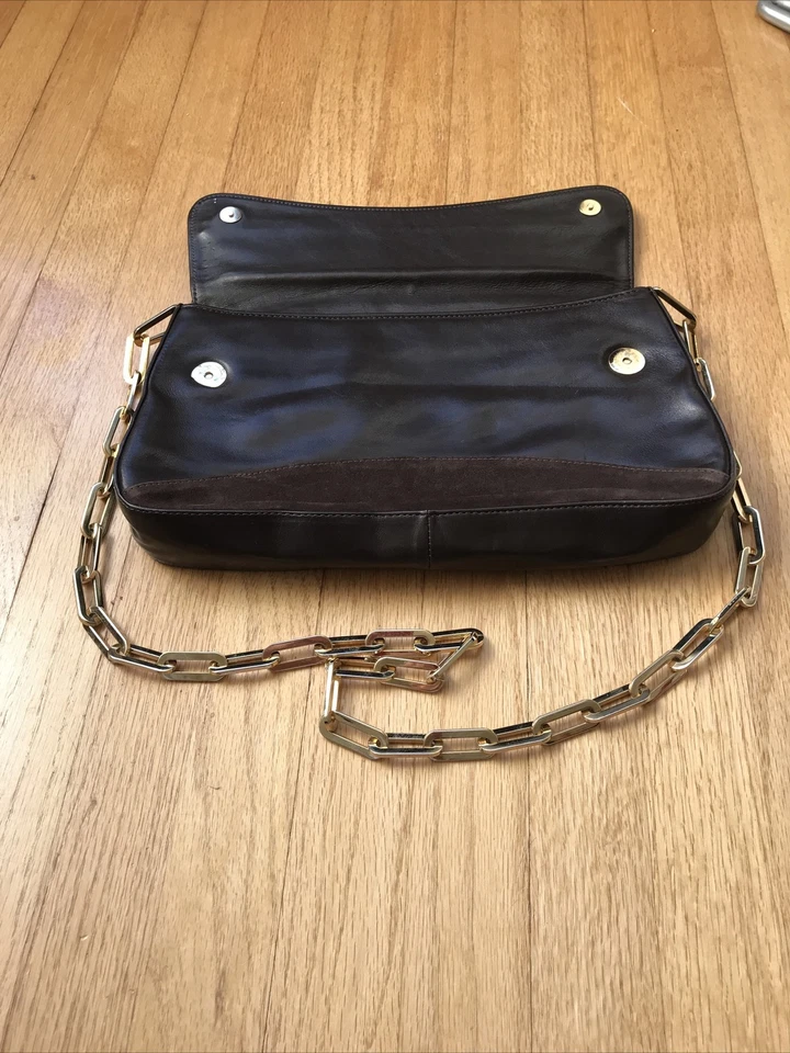 NEIMAN MARCUS Collection CROSSBODY BRAUN LEATHER&SUADE GOLD COLOR CHAIN STRAP - Image 4 of 4