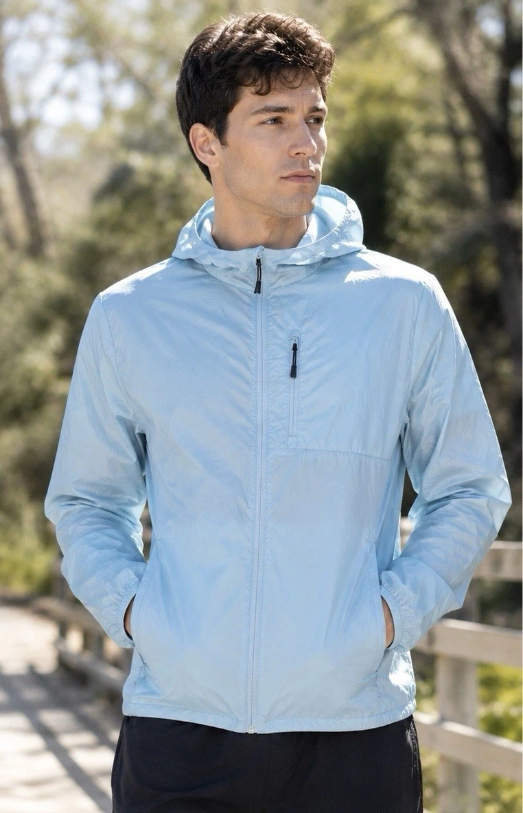 Xersion Men’s Hooded Windbreaker Jacket Blue Vented Back Reflective Lightweight
Opens in a new windo