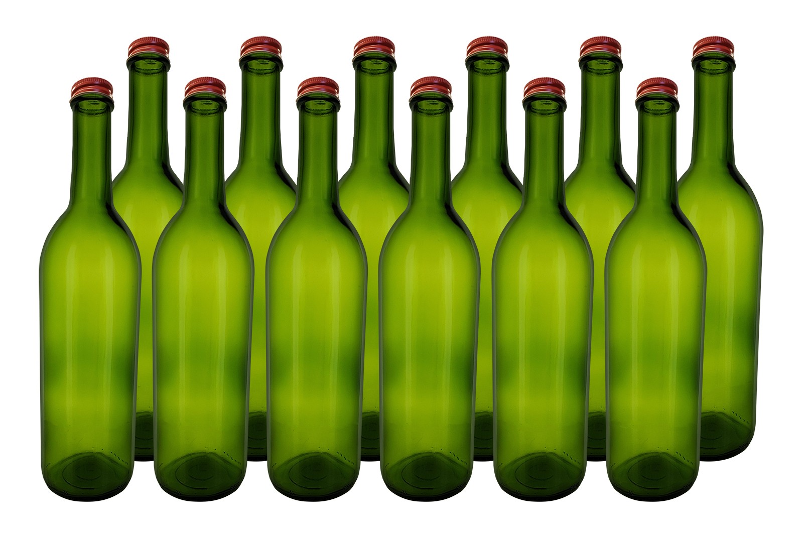 750 ml Green Bordeaux Bottles, Screw Top, Case of 12 With 28