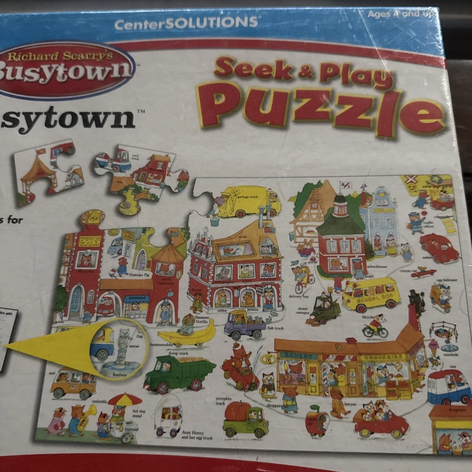 Richard Scarry’s Busytown Seek & Play Puzzle, 48 Activity Cards, Mat, Rare NIB - Image 2 of 4