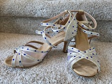 White Satin Womens Ballroom Latin Dance Shoes Rhinestone 2.75" Heel Size 7.5