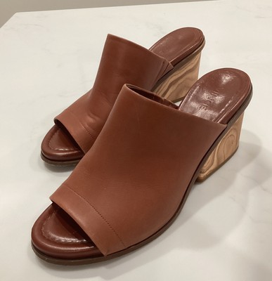 Vince Mule Brown Peep Toe Wood Heel Tilde 7.5