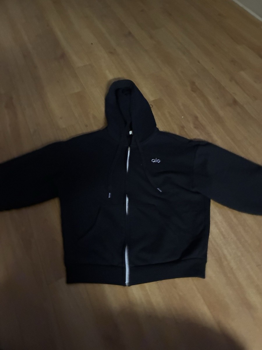 alo Black Full Zip Cotton Hoodie Men's XS Logo Drawstring Pockets