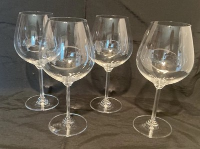 Set 4 Vintage RIEDEL Stacked & Ribbed Blown Crystal WINE Pinot Nebbiolo Glasses