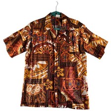 Vintage 60  s 70's Barefoot in Paradise Hawaiian Shirt Loop Collar Abstract Med
