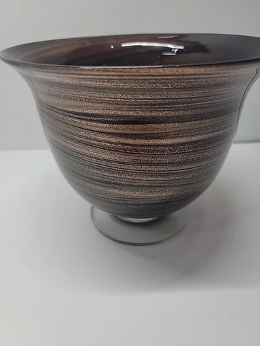 Murano vintage Black Copper Fleck Swirl Art Glass Bowl Vase 6" × 7 "  Stunning