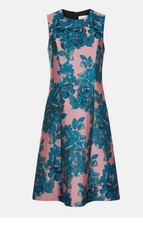 MONSOON BNWOT SIZE 14 Beautiful Dusky Pink & Teal Dress With Gold Metallic Touch