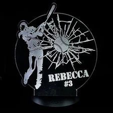 Personalized Softball Player LED Lamp With Remote Control
