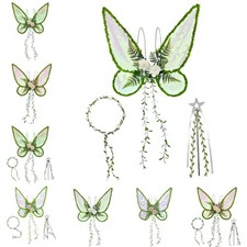 Kids Girls Elastic Shoulder Bands Glitter Butterfly Fairy Wings w/Garland Wands