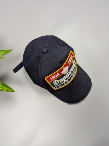 Dsquared2 Iconic Oversized Patch Twin Baseball Cap Dark Blue Unisex Big Logo Hat - Picture 2 of 21