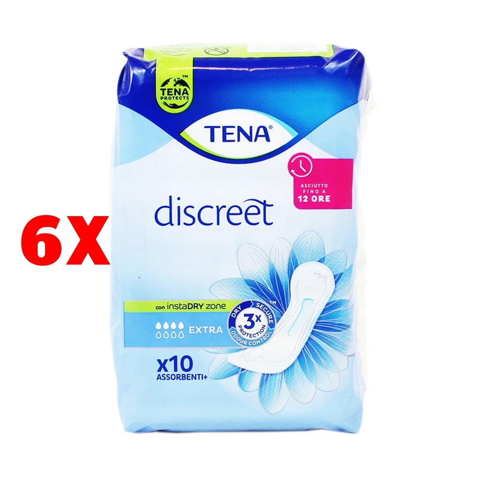 6 X Tena Discreet Extra 10 Pz Assorbenti Plus Dispositivo Medico Ce Cl1 - Imagen 1 de 1
