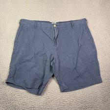 Faherty Shorts Malibu Mens 38 Navy Blue Summer Linen Cotton Blend Golf Beach