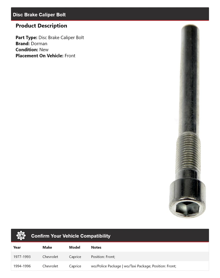 适用于 1977 - 1996 雪佛兰 Caprice Dorman 盘式制动卡钳螺栓前 1978 1979 — 第 2/4 张图片