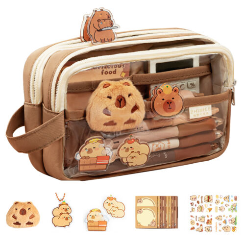 Pencil Case Capybara Transparent Cute Pencil Case With Compartments Wide Opening