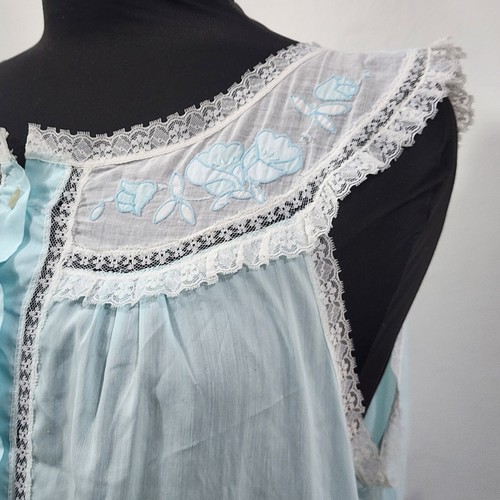 Barbizon Woven Cotton Lawn Chemise Soft Turq Porch Dress Nightgown Embroidered L - Picture 22 of 24