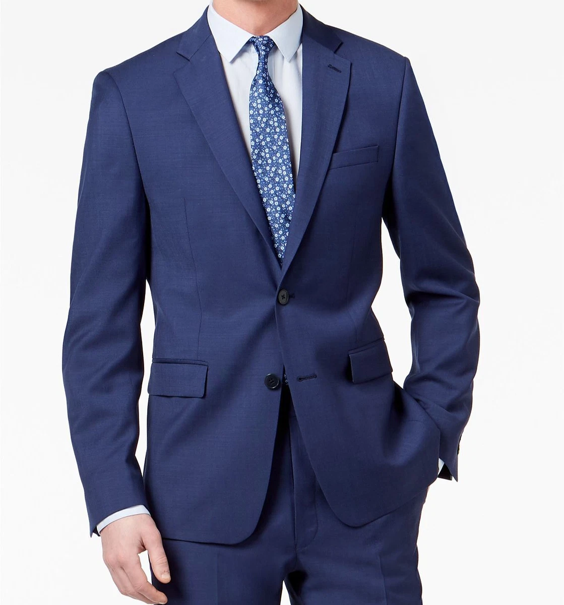 450 Calvin Klein 48L Men s Skinny Fit Blue Wool Suit Jacket