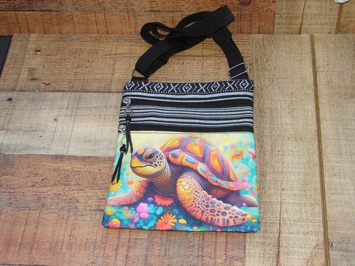 Turtle Crossbody Bag, Animal Shoulder Bag, Turtle Graphic, Adjustable Strap, Zip - Picture 10 of 11