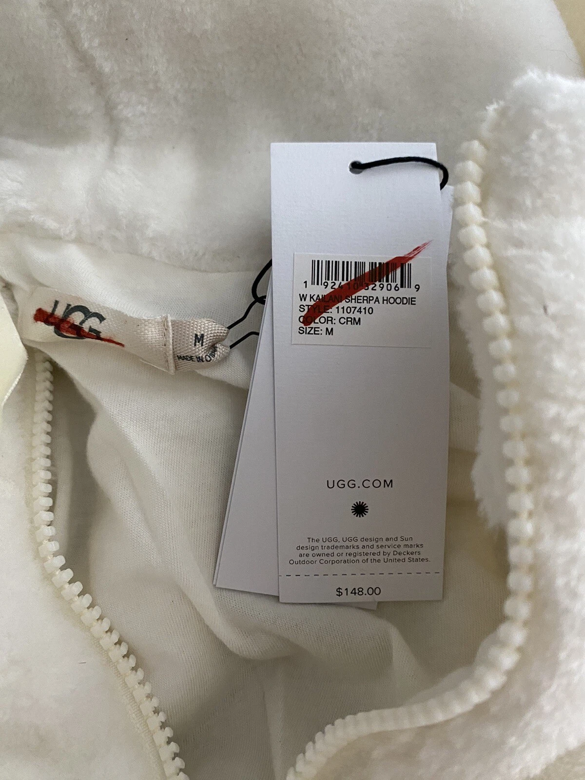 OFF WHITE Felpa con cappuccio sherpa bianca crema UGG Kailani maglione pull over donna taglia M media