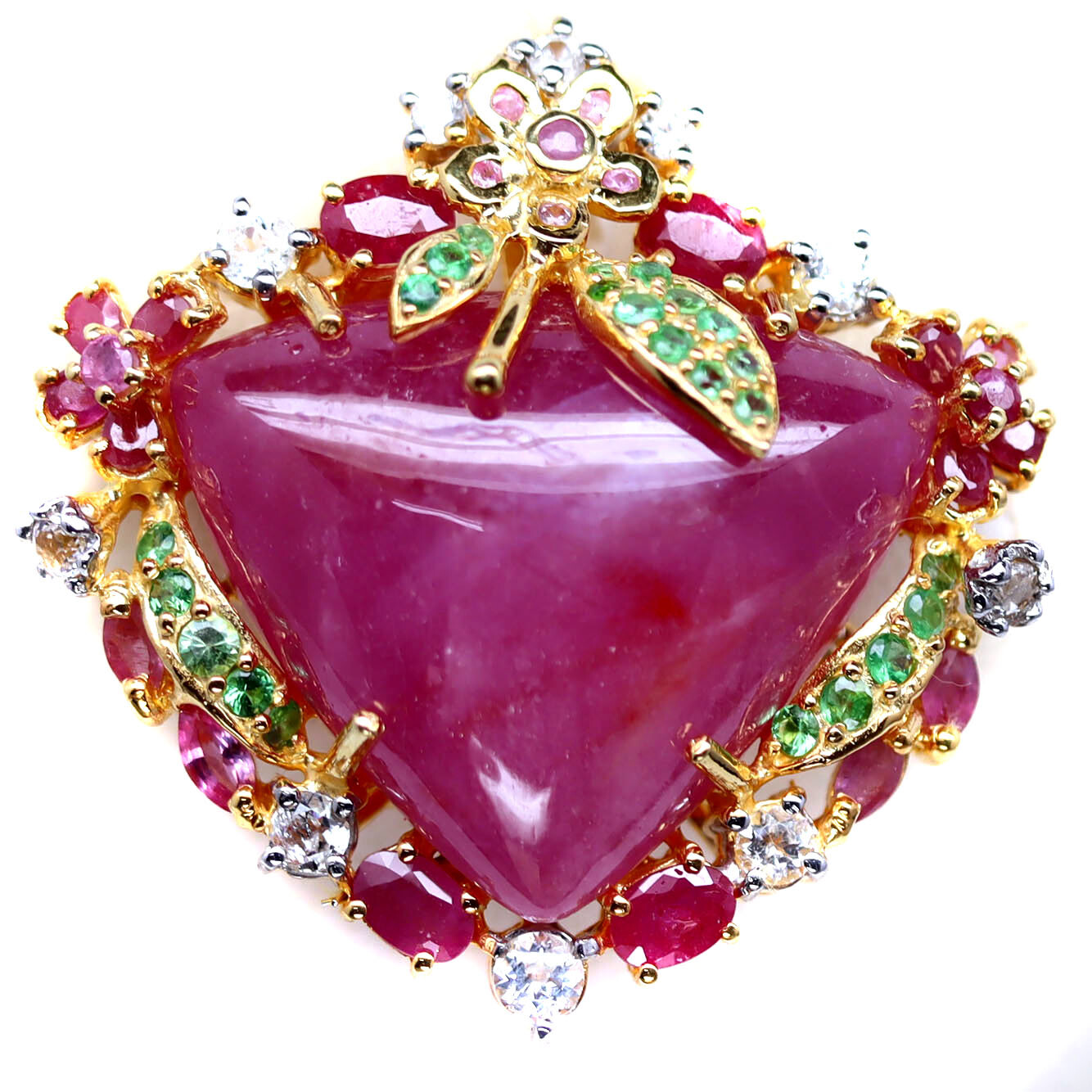 Ruby Stone Brooch Gemstone Red Ruby, Tsavorite Garnet, Zircon, Sapphire Brooch/Pendant ...