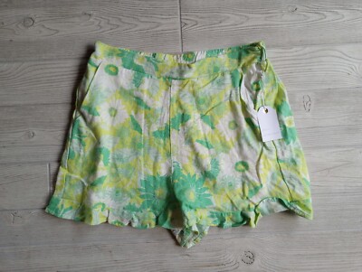 NWT Coco & Jaimeson Shorts Junior Large Knit Elastic Waist Pockets Green Yellow