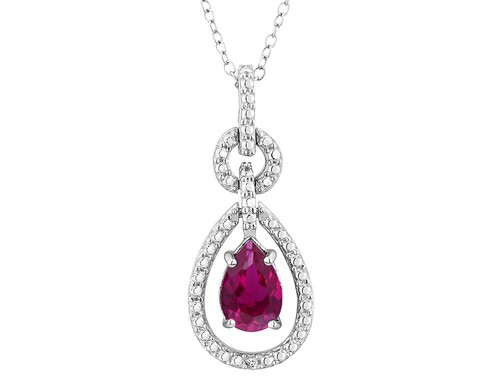 Lab-Created Ruby Pendant with Diamond Accent in Sterling Silver with Ch - 第 1/2 張圖片