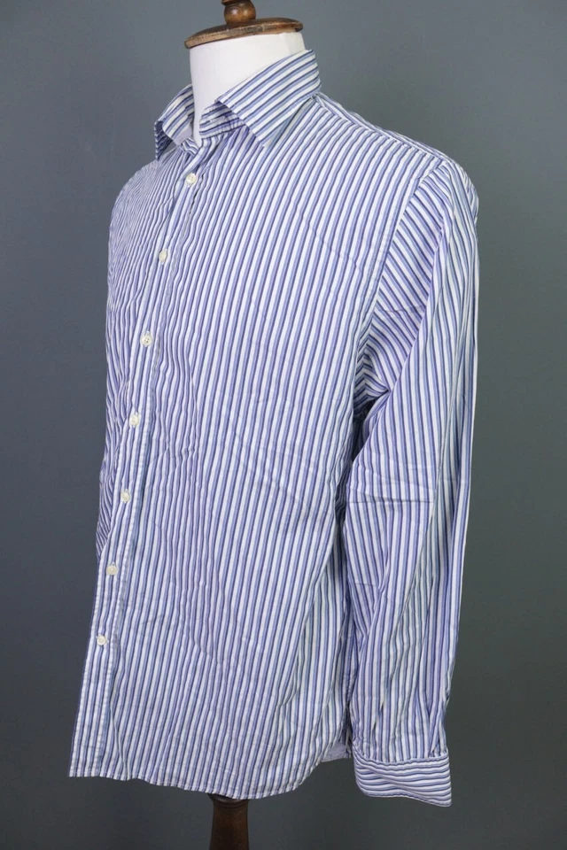 Hackett 100'S 2 Ply Cotton Blue Striped Long Sleeve Button Down Shirt Size XXL - Image 2 of 4
