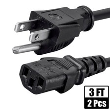 2x 3FT NEMA 5-15P To IEC320 C13 PC Power Cord Cable 3-Prong US AC 10A 125V 18AWG