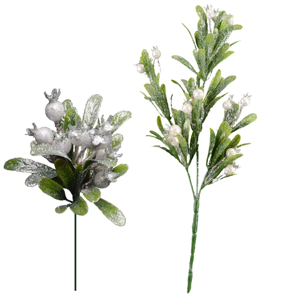 DAVIES PRODUCTS Christmas Decoration - Mistletoe Stem - Glitter Detail - Choose Size