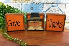 Pilgrim "Give Thanks" Thanksgiving Blocks Home Decor 3 Pieces Fall Mantel Decor