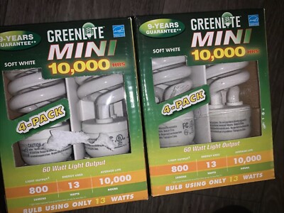 8 Pack Greenlite CFL Soft White Light Bulb 13-Watt 60 Watt Replacement 2700k