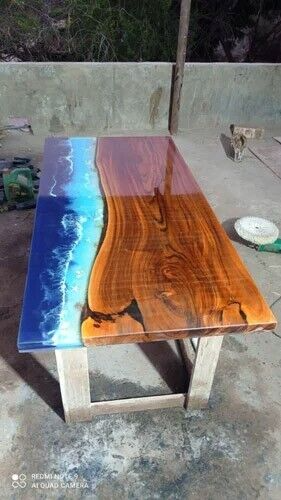 60-Inch Ocean Wave Epoxy Resin Dining Table Wood Kitchen Slab Decor