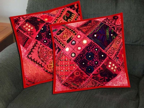 16"-2 HAND CRAFTED BANJARA TRIBAL FOLK MIRROR THROW FLOOR CUSHION PILLOWS COVERS - Picture 10 of 14