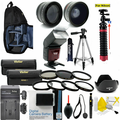 NIKON D3400 ACCESSORIES BUNDLE KIT INCLUDES BAG FLASH LENSES 2TRIPODS FILTERS