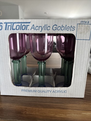 Vintage Acrylic PrecisionCraft Tri-Color Goblet Stemmed Glasses Rare NOS - Picture 10 of 11