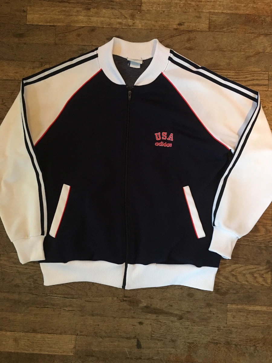 Vtg 1980s 80s USA Adidas Red Blue Track Tennis Jacket Mens XL Trefoil  Olympics